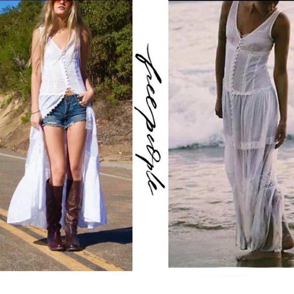 🦋🌈VERY RARE!! Free People Victoria Button Front Maxi Dress in White (XS)🌈🦋 - Picture 3 of 16